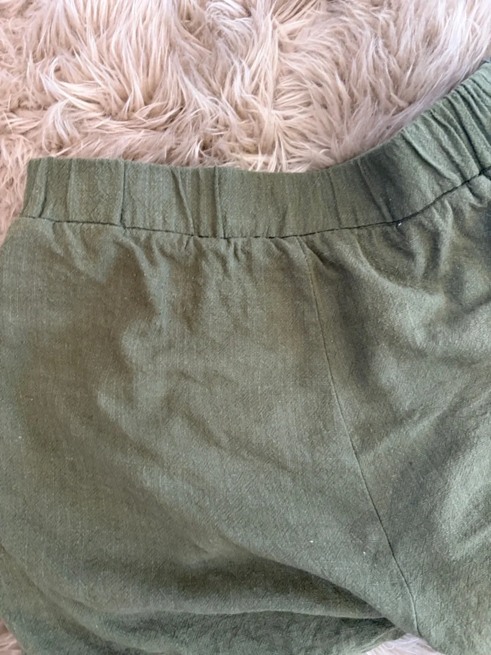 Olive Green Women's Linen Blend Short and Tank Set- Classic High-Waist Style - Picture 3 of 5